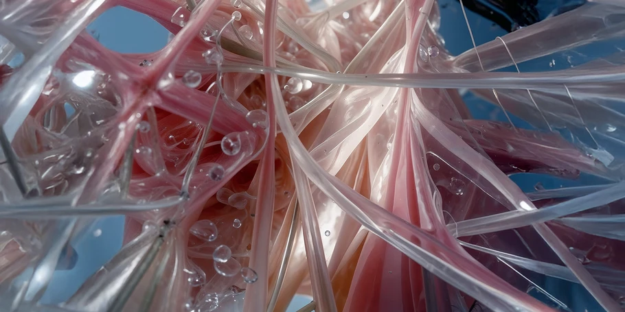 Image combining photography and AI of connections and water bubbles.